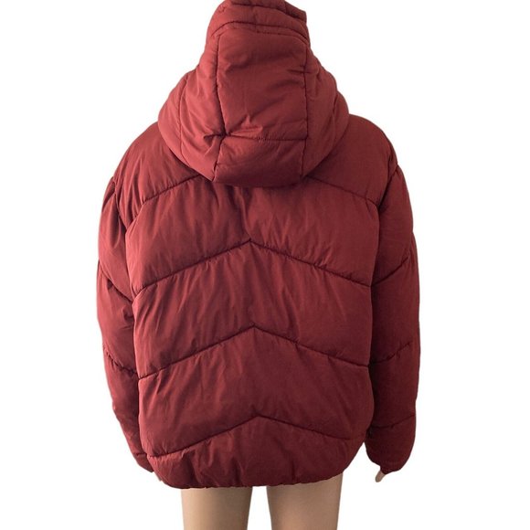 # 87 Nordstrom Puffer Coat Jacket Womens Size Medium Burgundy Wine New Chevron - Picture 9 of 10